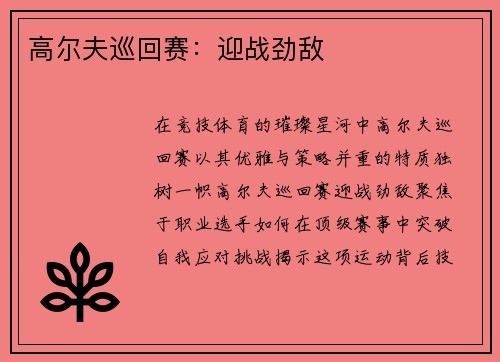 高尔夫巡回赛：迎战劲敌